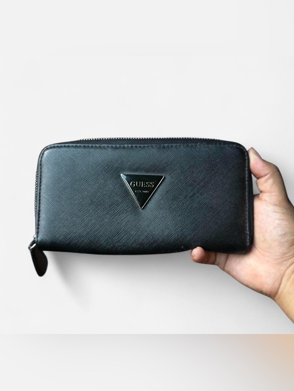 Guess Black Zip-Around Wallet with Triangle Emblem